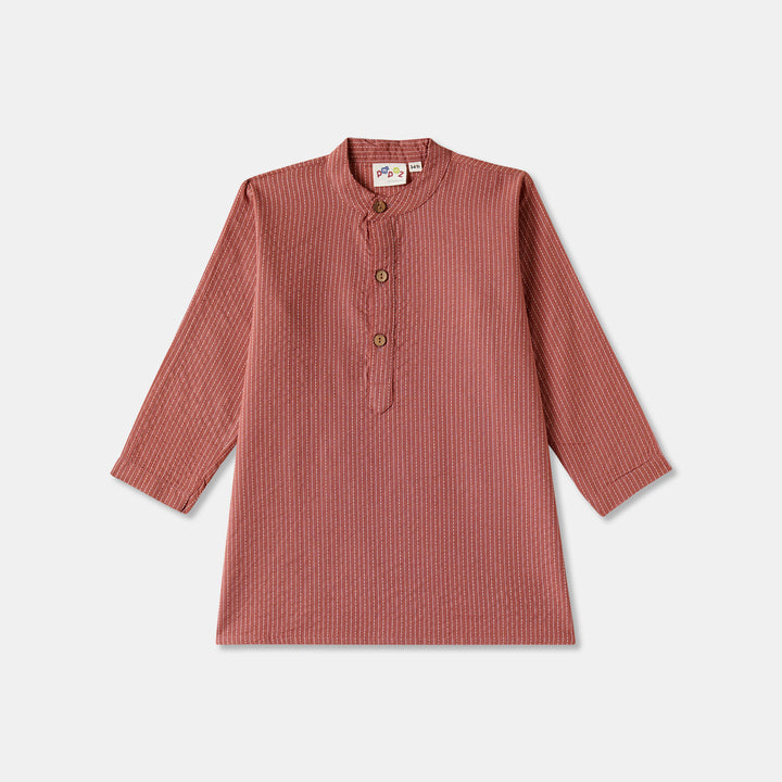 Kurta Pajama - Brown Katha Stitched Embroidered with Middle Cut