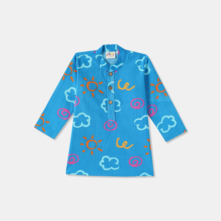 Kurta Pajama - Blue Sun and Clouds Print