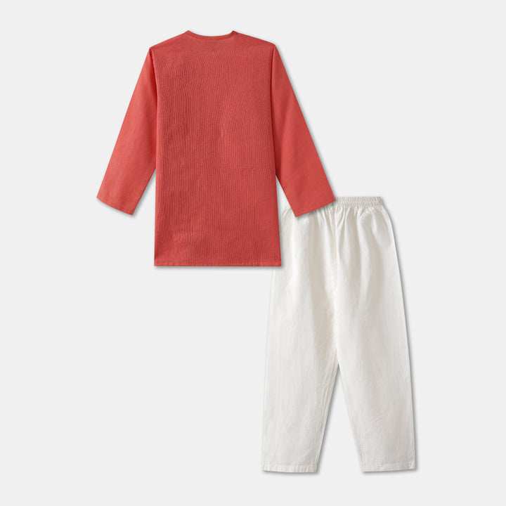 Kurta Pajama - Peach Embroidered with side cut