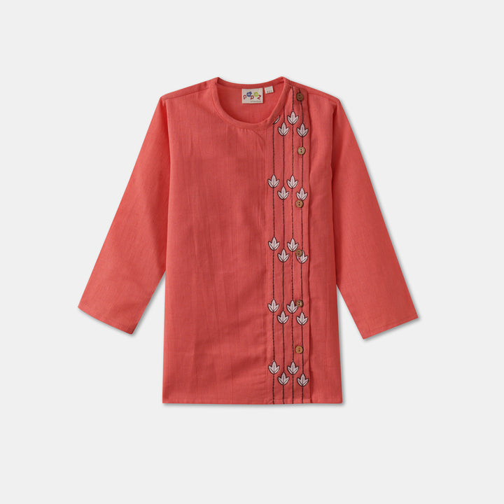 Kurta Pajama - Peach Embroidered with side cut