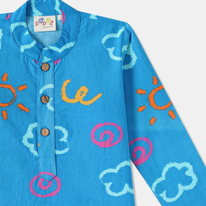 Kurta Pajama - Blue Sun and Clouds Print