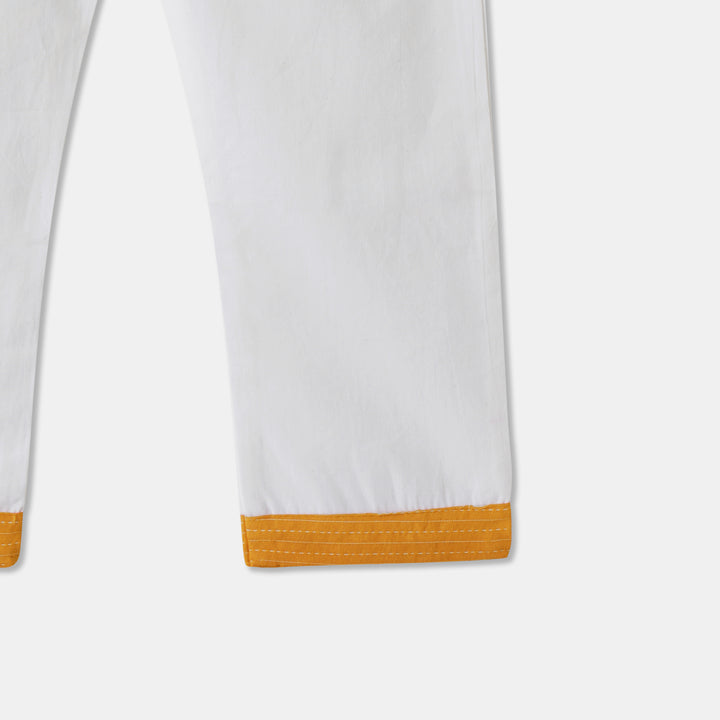 Kurta Pajama - Yellow Katha Stitched Embroidered with Side Cut