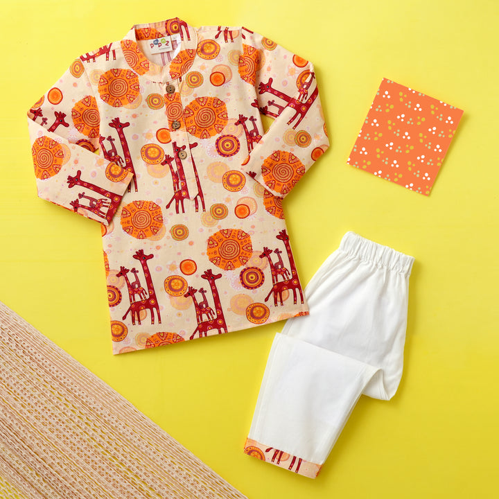 Cream Giraffe Mandala Kurta