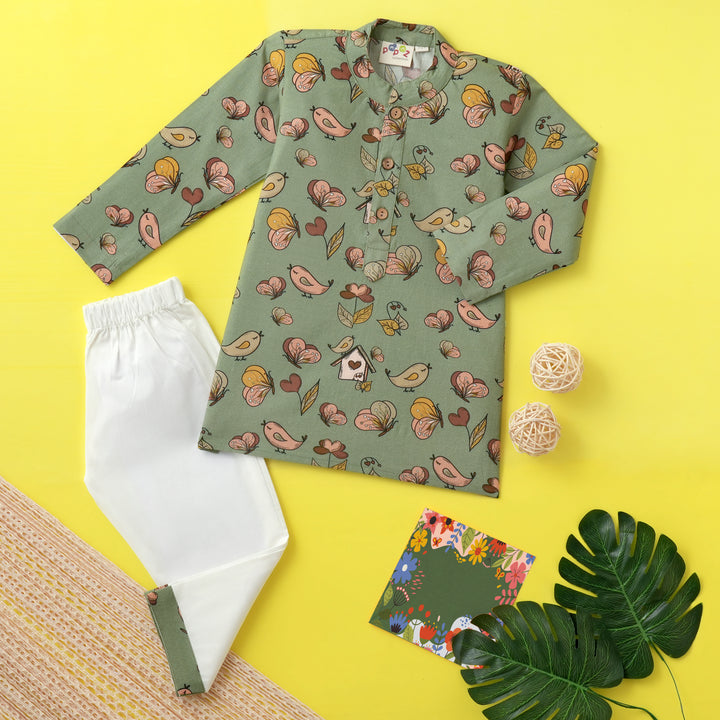 Olive Butterfly Kurta