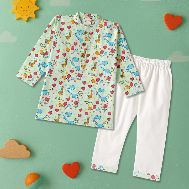 Animal World Print Kurta Pajama Set