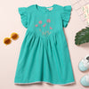 Teal Cotton Frocks with Floral Embroidery