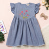 Blue Cotton Frocks with Floral Embroidery