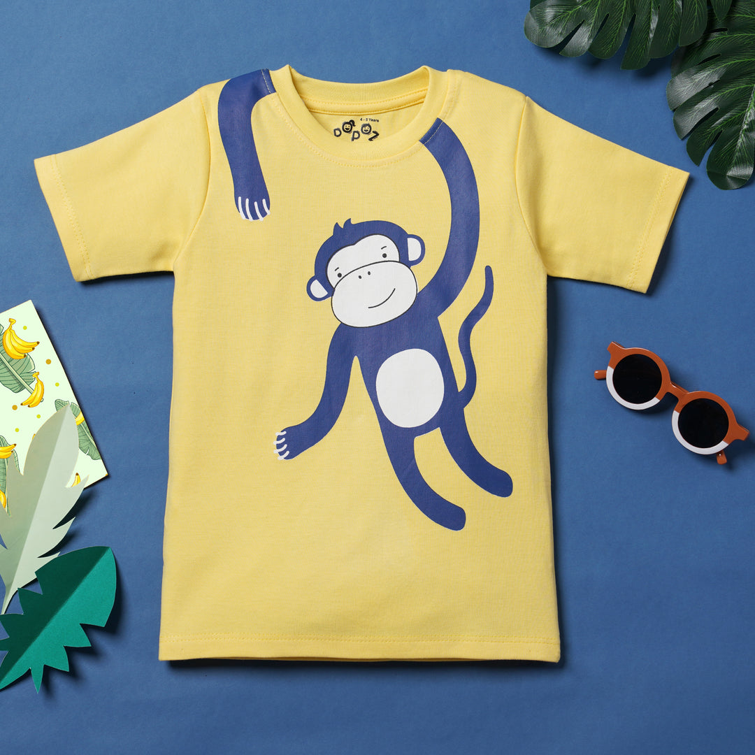 Cartoon Monkey Kids Monkey Shirt Playful Monkey Print T-Shirt