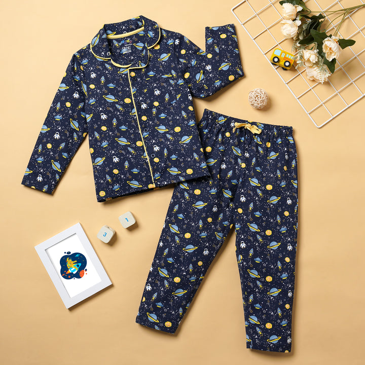 Navy Blue Night Suit with Space Print