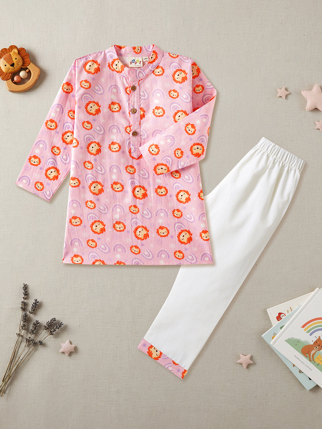 Pink Lion Rainbow Print