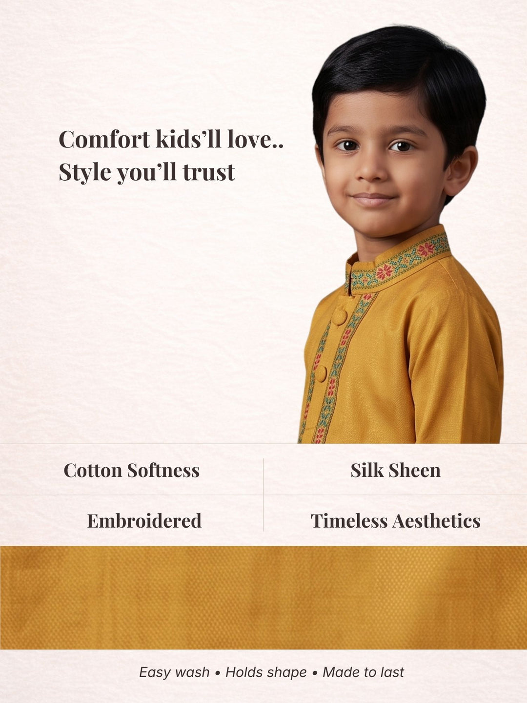 Yellow Mashru Embroidered Kurta Pajama
