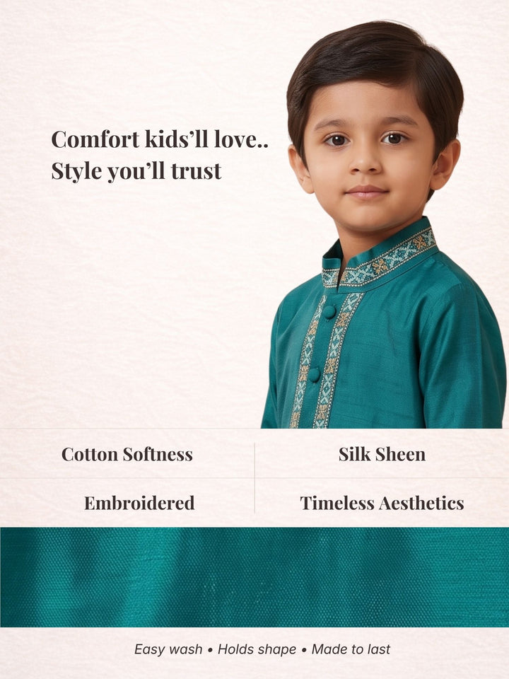 Blue Mashru Embroidered Kurta Pajama