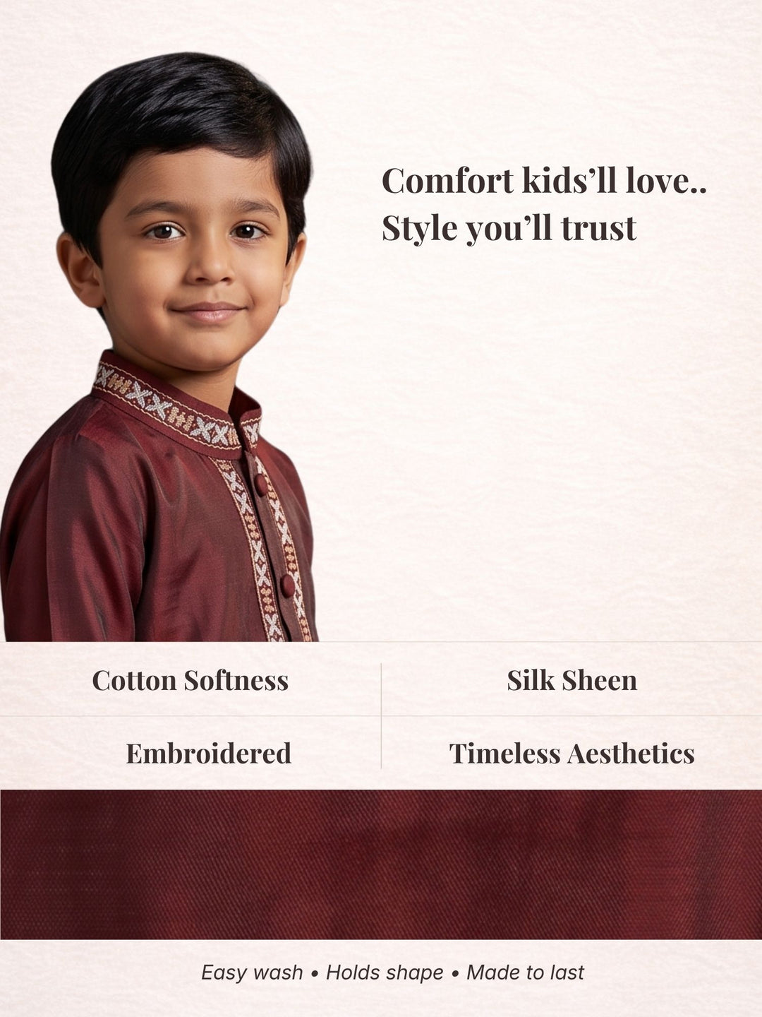 Maroon Mashru Embroidered Kurta Pajama