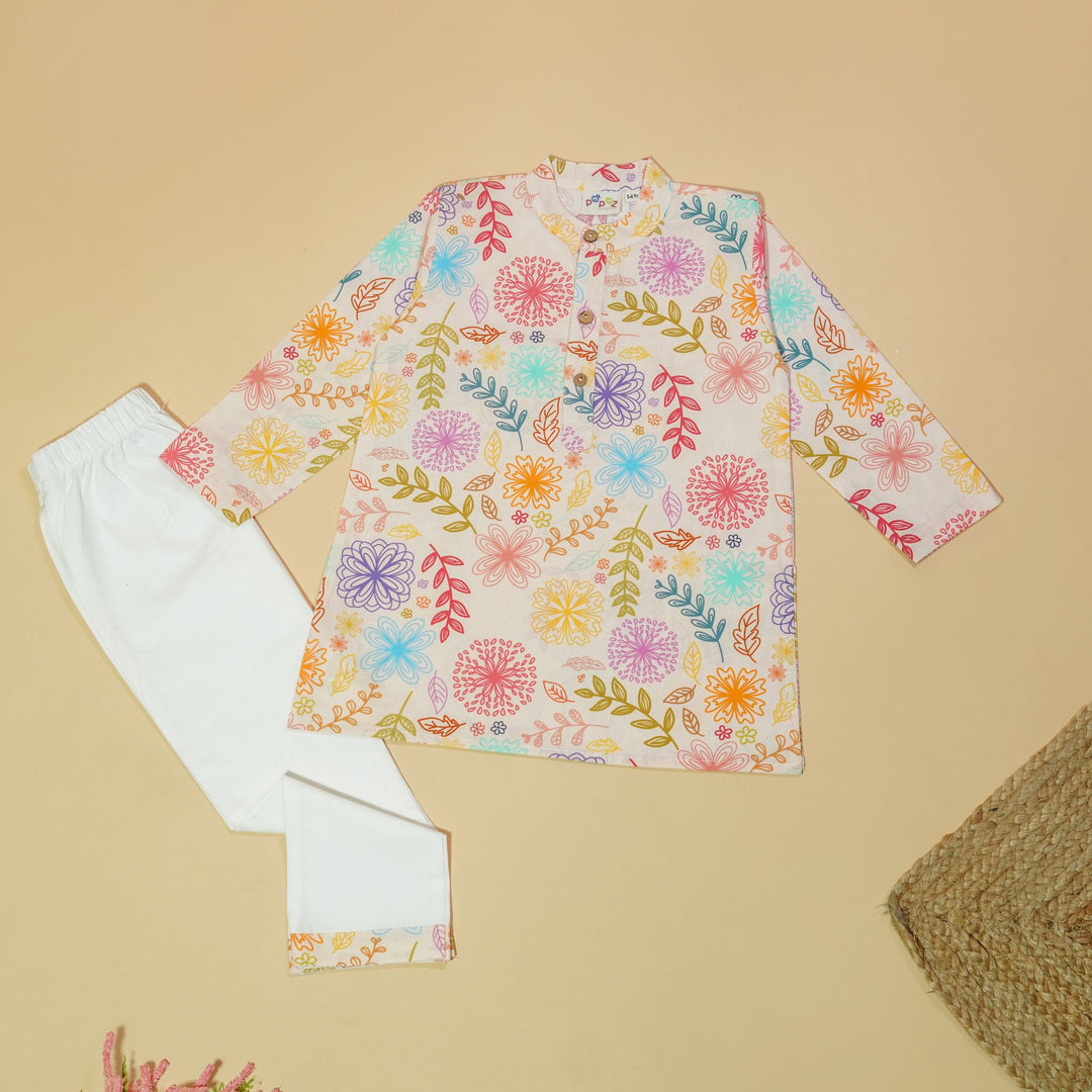 Multicolor Floral Print Kurta Pajama Set