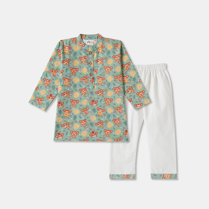 Playful Monkey Print Kurta Pajama Set