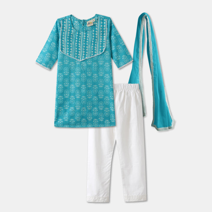 Girls Sky Blue Kurti and Pajama with Dupatta