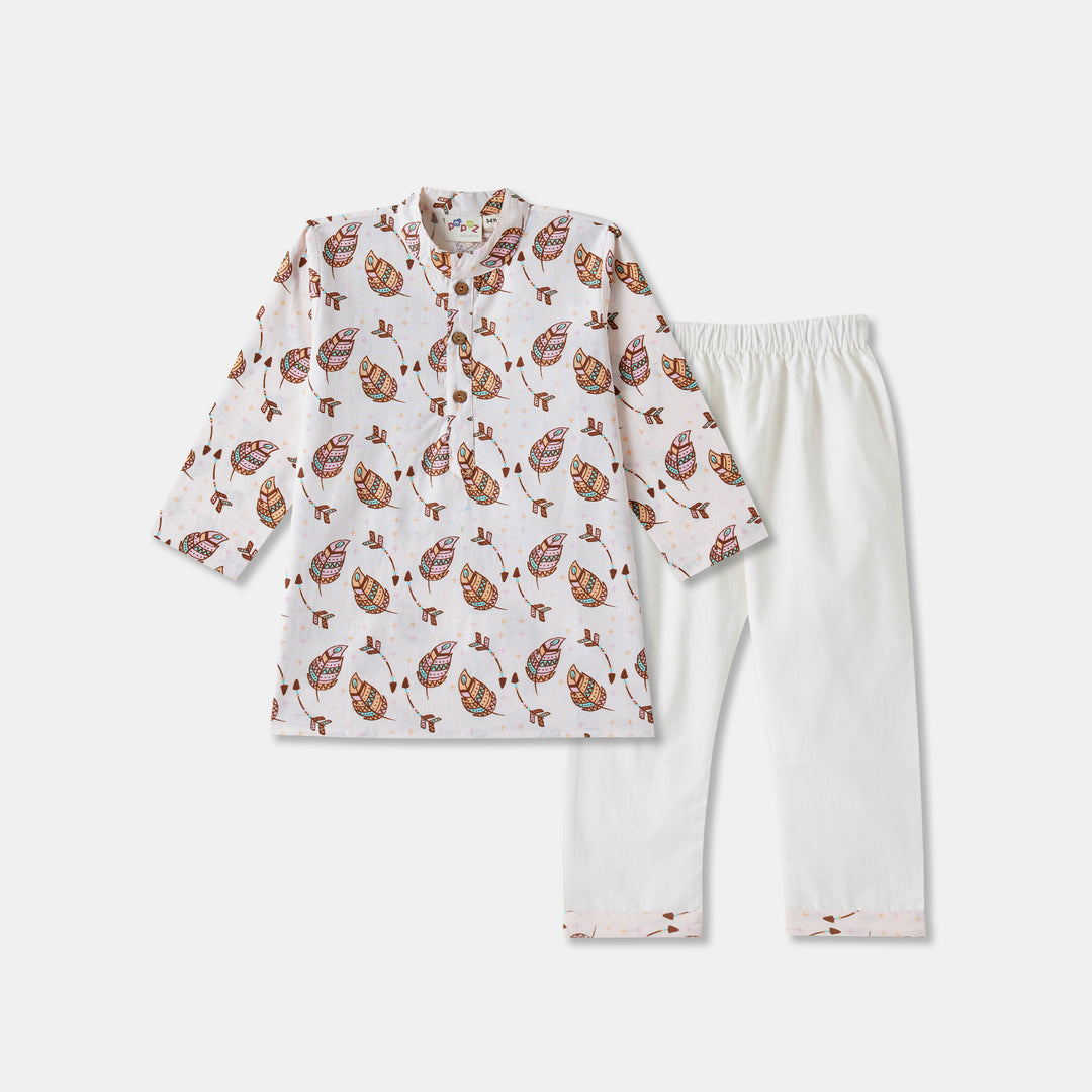 Tribal Leaves Print Kurta Pajama Set