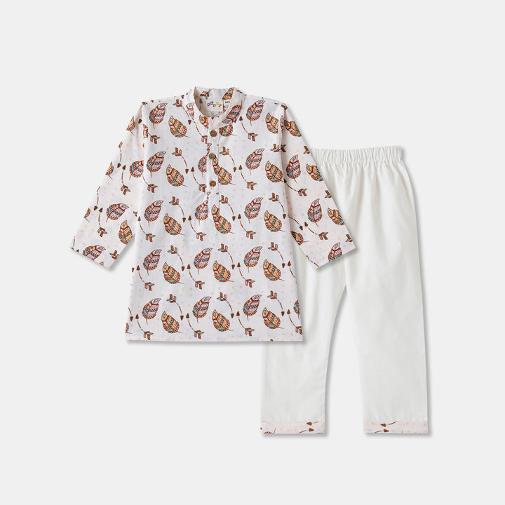 Tribal Leaves Print Kurta Pajama Set
