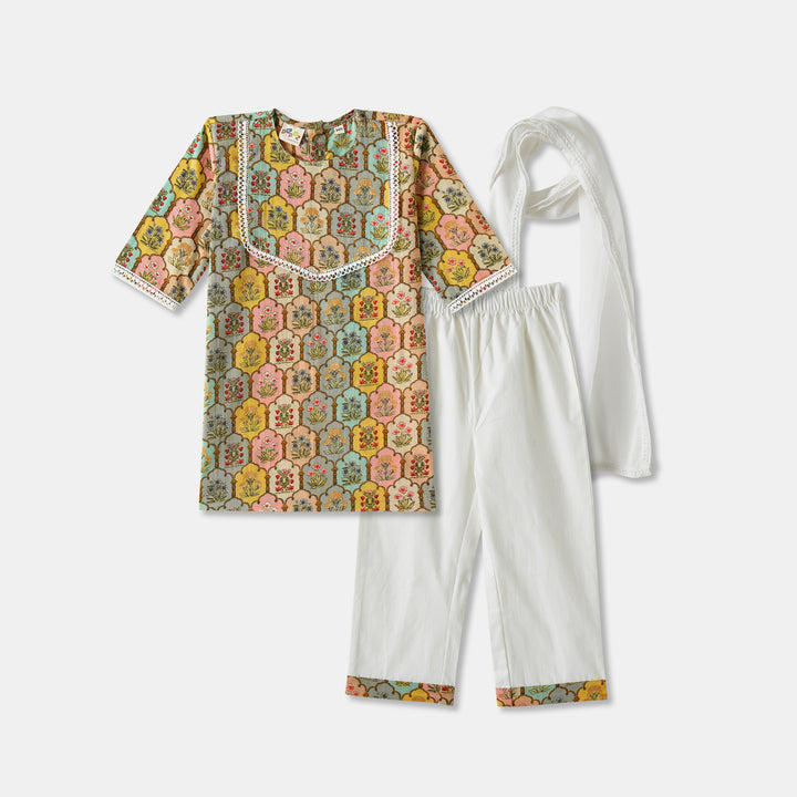 Multicolor Floral Kurti Pajama & Dupatta
