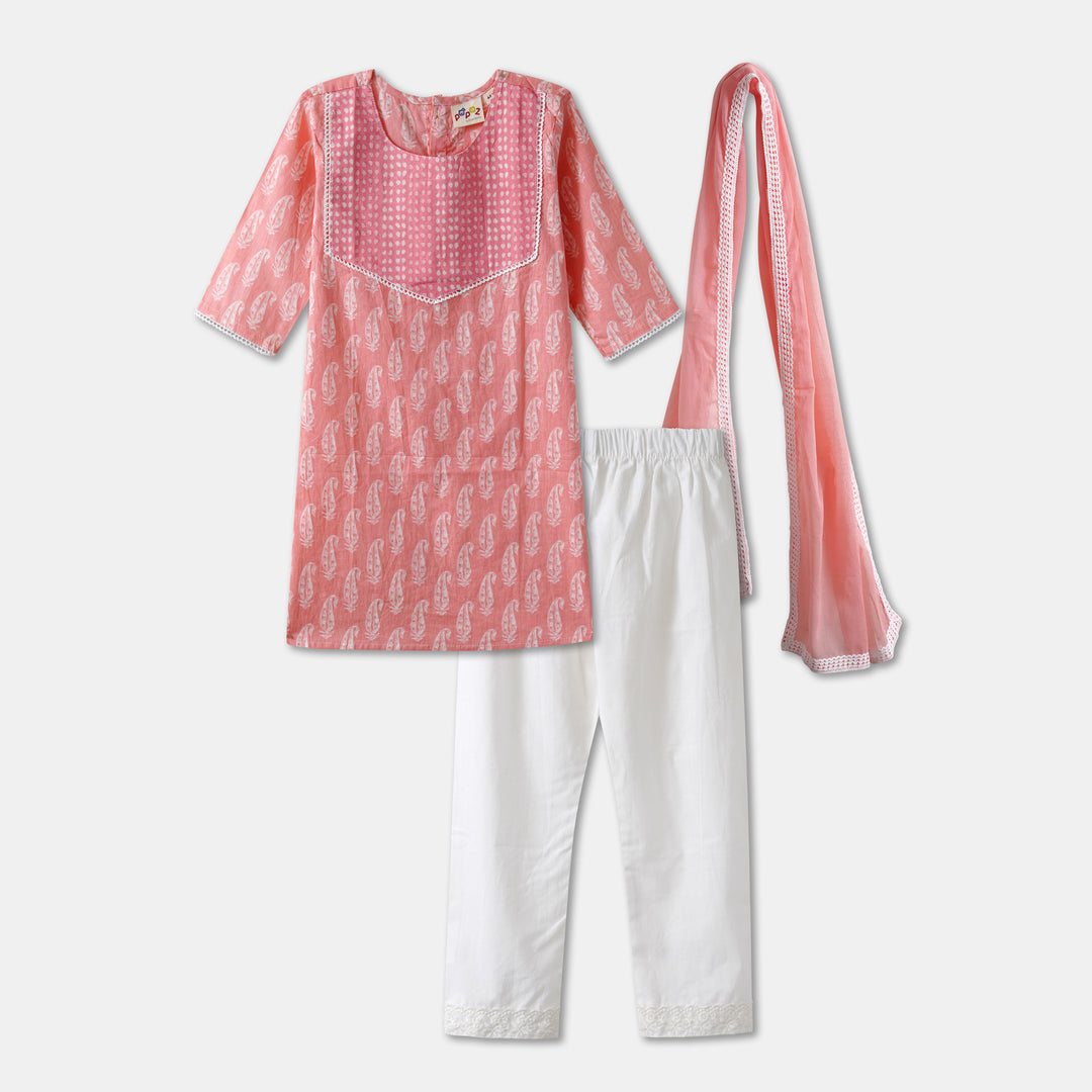 Girls Pink Kurti and Pajama with Dupatta