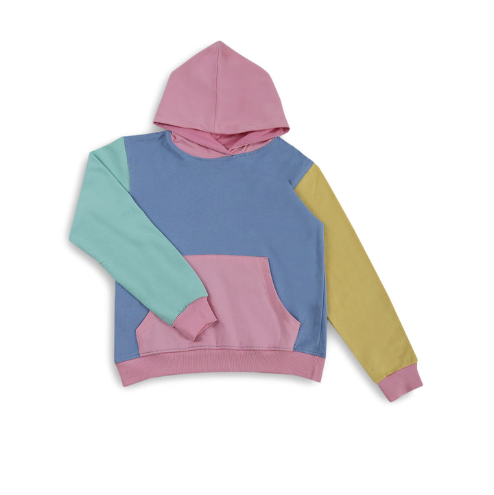 Pink Pastel Color-Block Hoodie for Girls