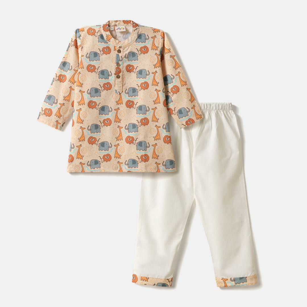 Kurta Pajama - Yellow Lion Print