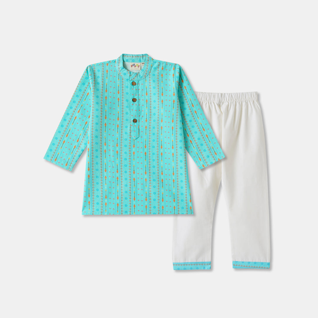 Aqua Tribal Stripe Kurta Pajama Set