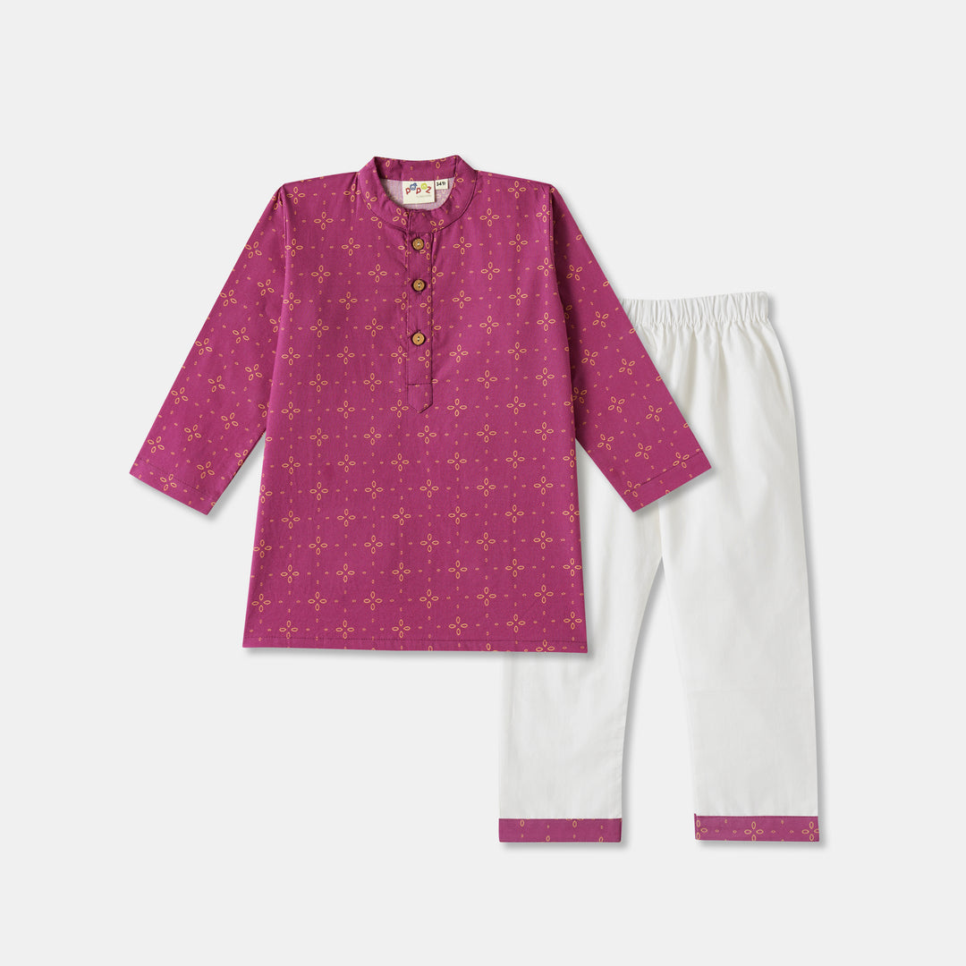 Magenta Floral Motif Print Kurta Pajama Set