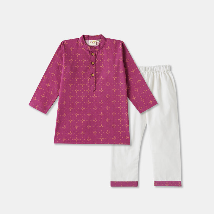 Magenta Floral Motif Print Kurta Pajama Set