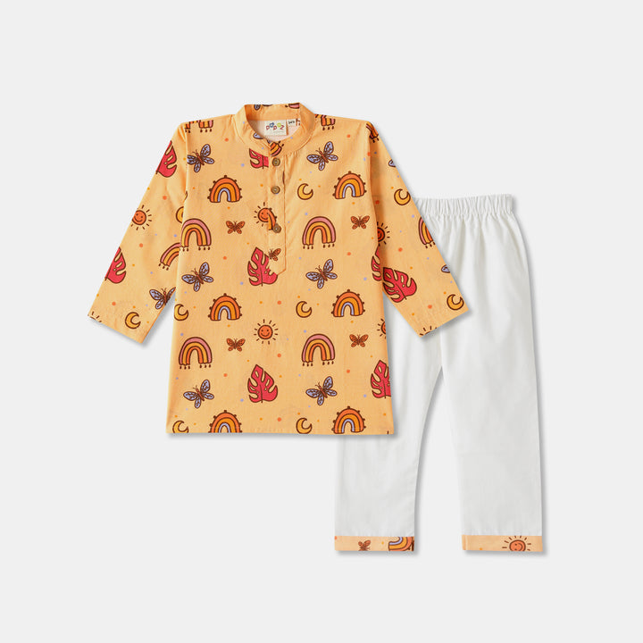 Rainbow & Butterfly Print Kurta Pajama Set
