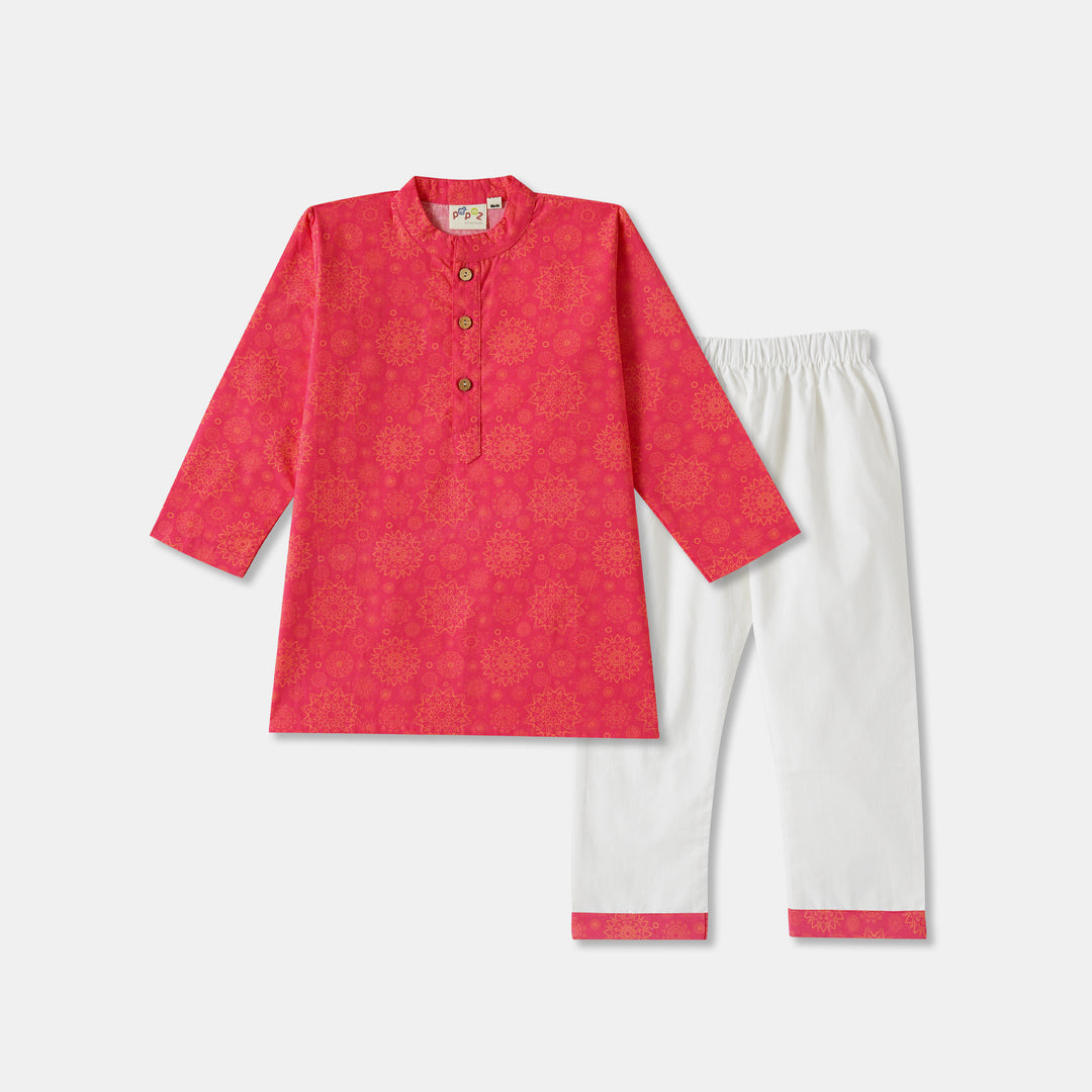 Pink Floral Mandala Motif Print Kurta Pajama Set
