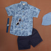 Blue Robot Printed Cotton Shirt & Shorts Set