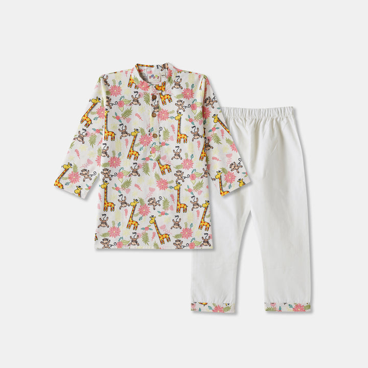 Giraffe & Monkey Print Kurta Pajama Set
