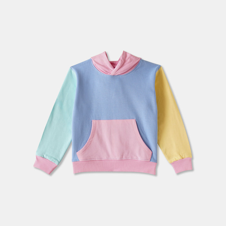 Pink Pastel Color-Block Hoodie for Girls