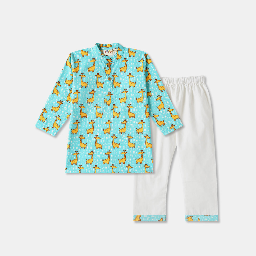 Aqua Llama Print Kurta Pajama Set