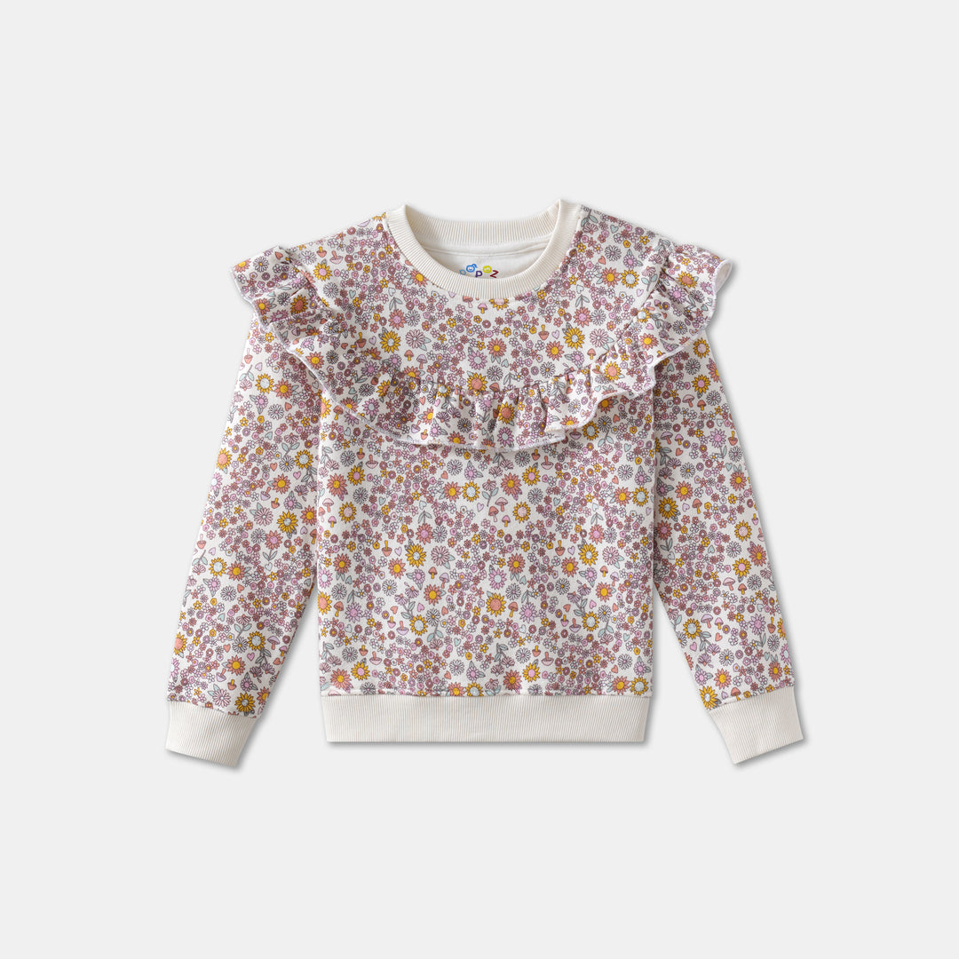 Charming Floral Ruffle Sweatshirt