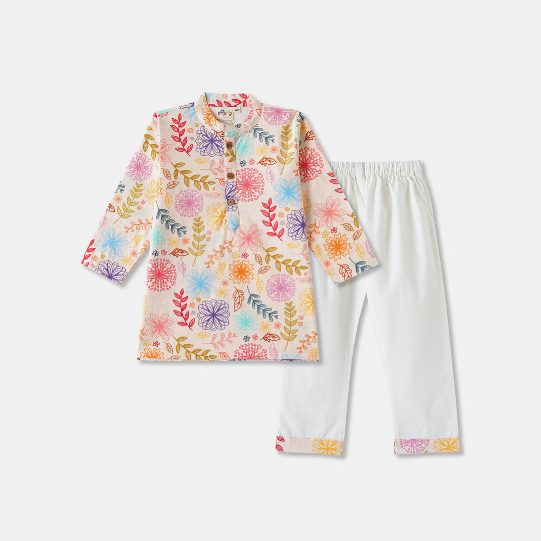 Multicolor Floral Print Kurta Pajama Set