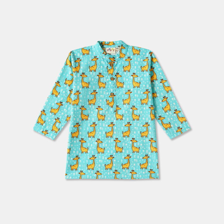 Aqua Llama Print Kurta Pajama Set