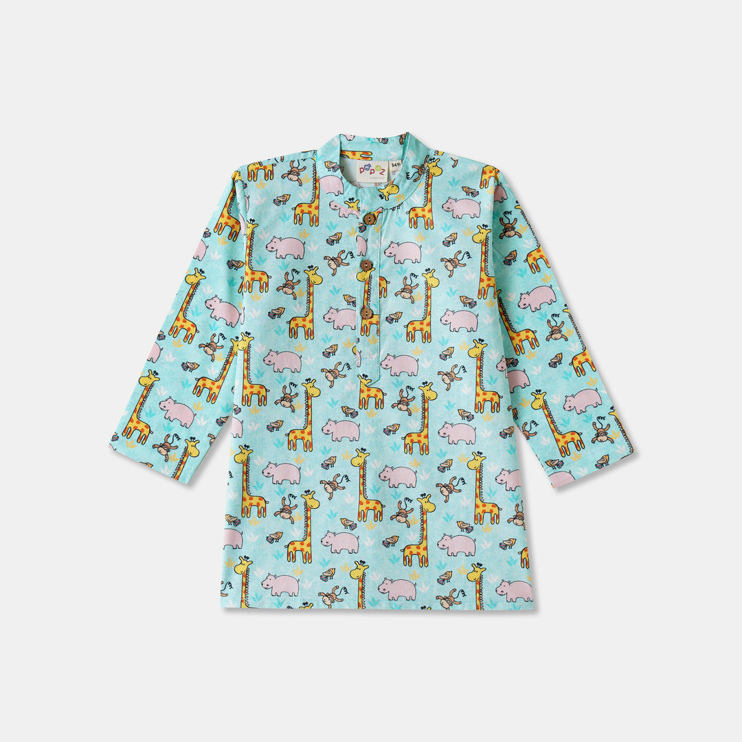 Giraffe & Hippo Print Kurta Pajama Set