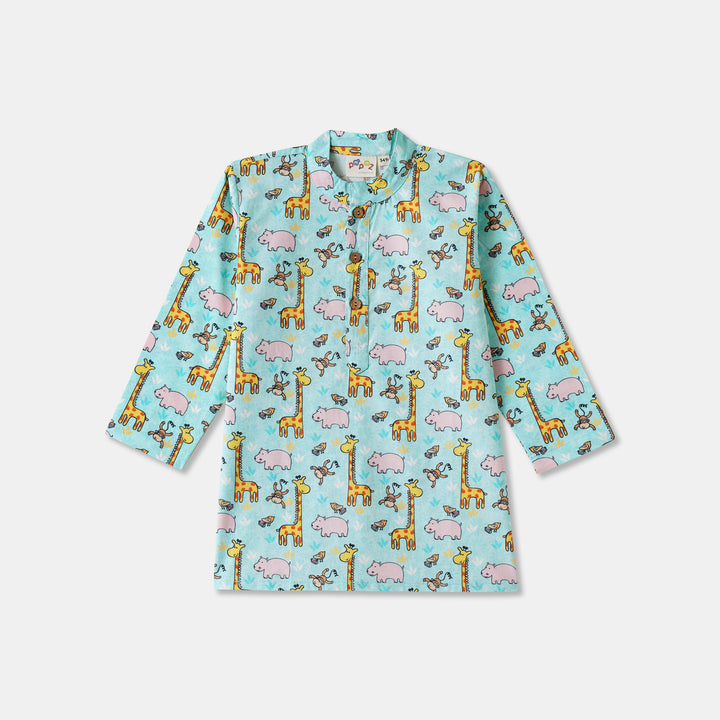 Giraffe & Hippo Print Kurta Pajama Set