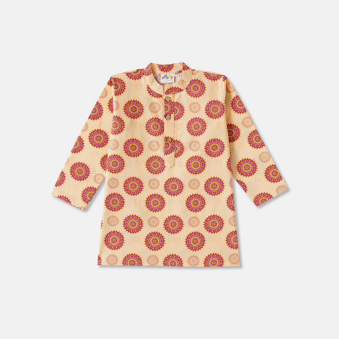 Peach Floral Motif Print Kurta Pajama Set