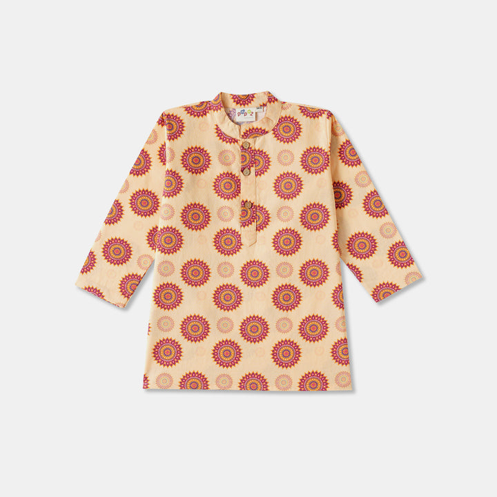 Peach Floral Motif Print Kurta Pajama Set