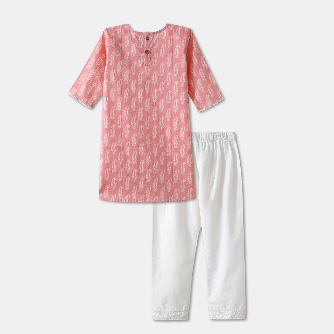 Girls Pink Kurti and Pajama with Dupatta