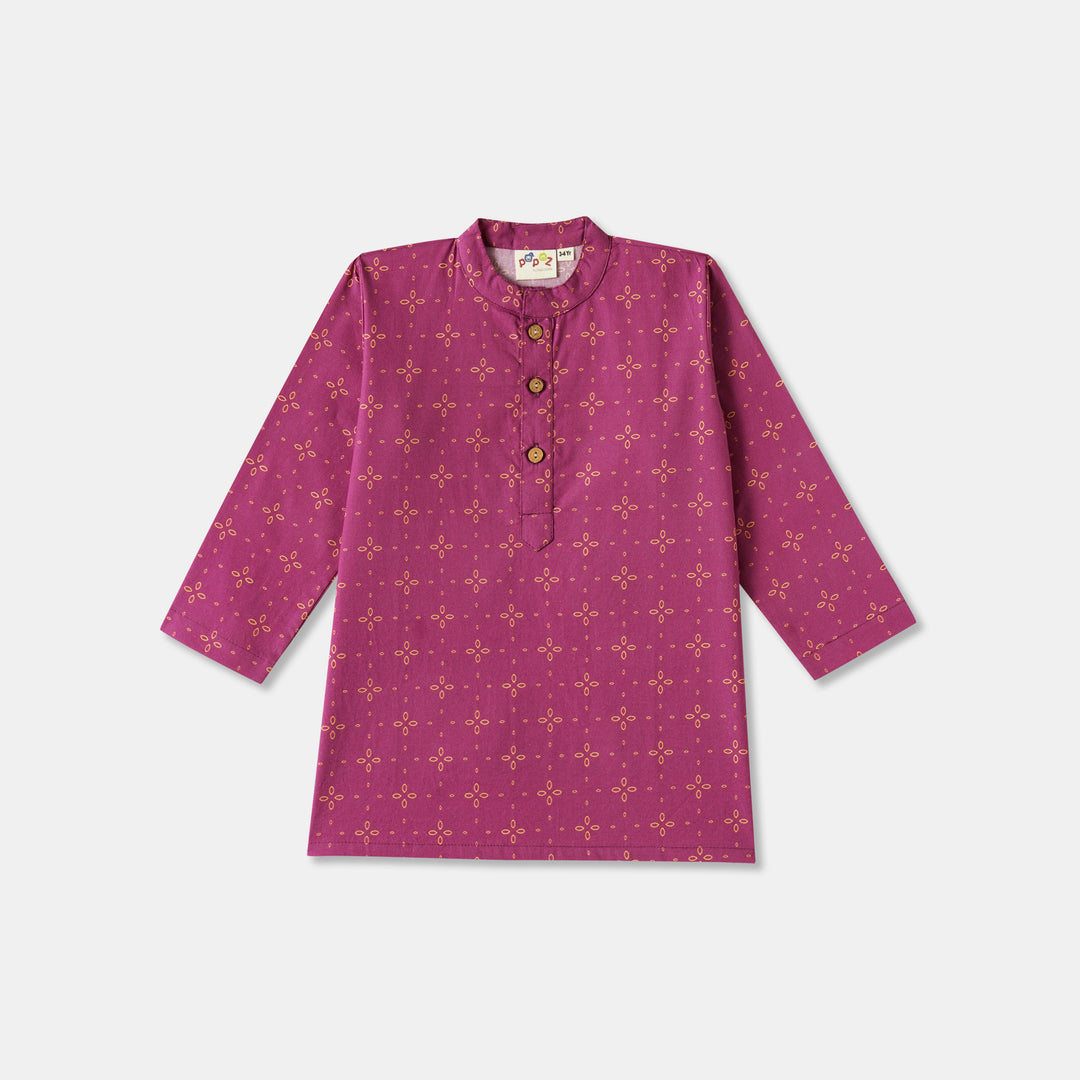 Magenta Floral Motif Print Kurta Pajama Set