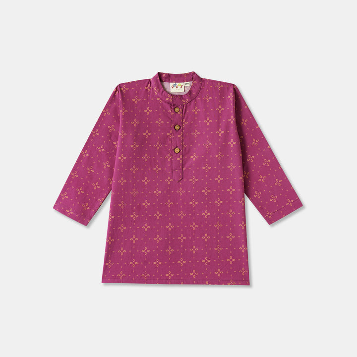 Magenta Floral Motif Print Kurta Pajama Set
