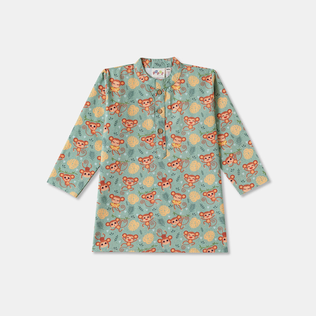 Playful Monkey Print Kurta Pajama Set