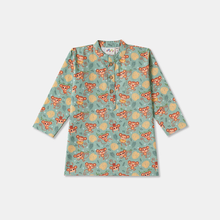 Playful Monkey Print Kurta Pajama Set