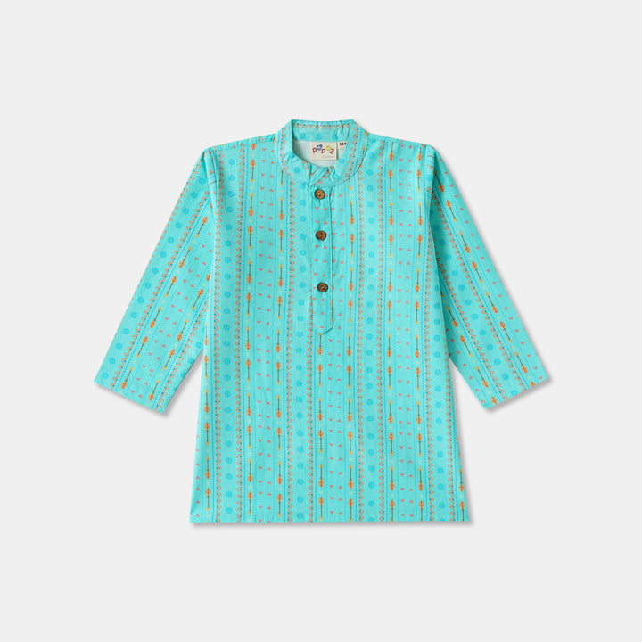 Aqua Tribal Stripe Kurta Pajama Set