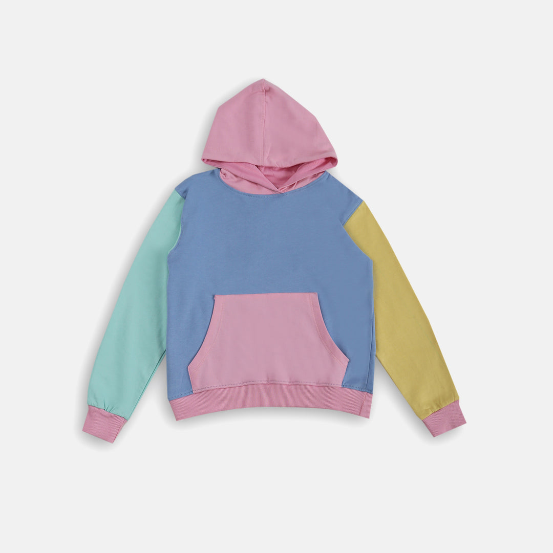 Pink Pastel Color-Block Hoodie for Girls