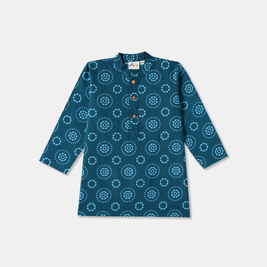 Navy Blue Mandala Cirlce Print Kurta Pajama Set